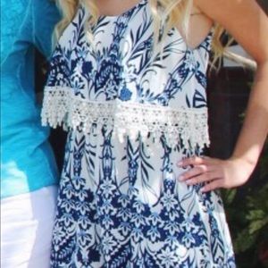 Blue and White Floral Romper
